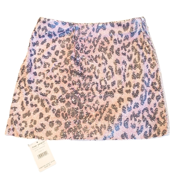 Free People Leopard Pink Cheetah Sequin Mini Skirt - Picture 3 of 7